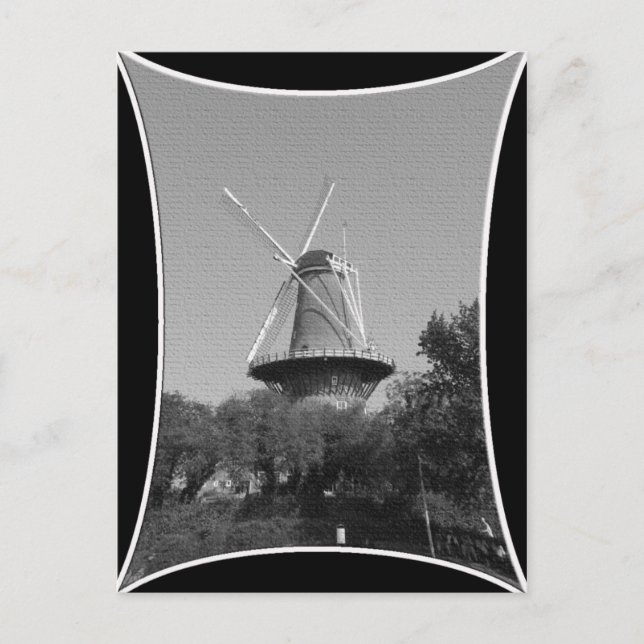 Windmühle schwarz und weiß postkarte (Vorderseite)