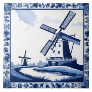 Windmühle Traditionelles Niederländisch Delft Blau Fliese