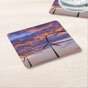 Windmühle Turbine bei Sunset Rechteckiger Pappuntersetzer