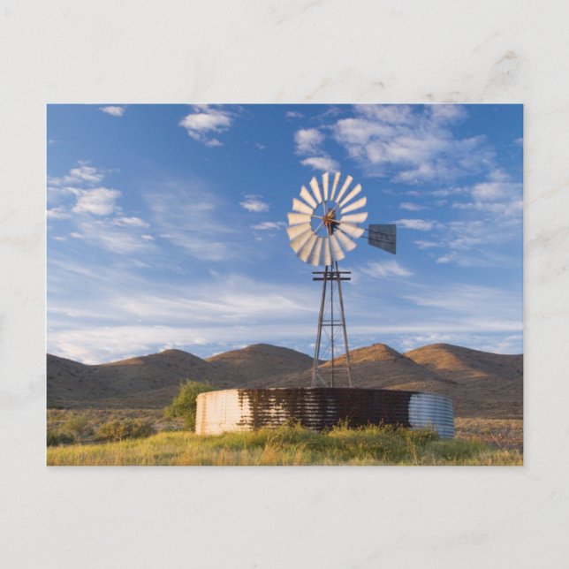 Windmühle und Damm im Karoo bei Sonnenaufgang Postkarte (Vorderseite)
