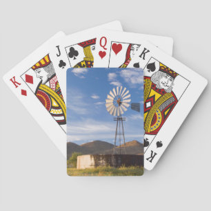 Windmühle und Damm im Karoo bei Sonnenaufgang Spielkarten