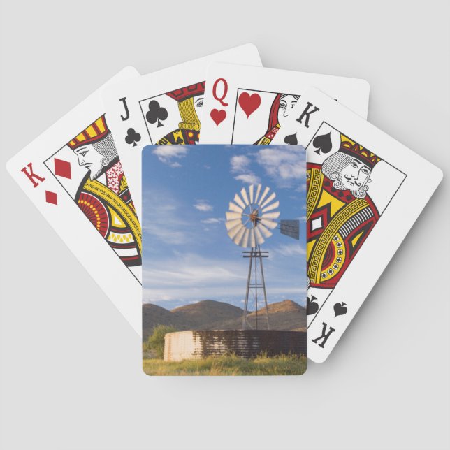 Windmühle und Damm im Karoo bei Sonnenaufgang Spielkarten (Rückseite)