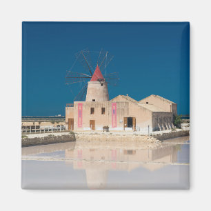 Windmühle und Salzpfannen in der Salina von Trapan Magnet