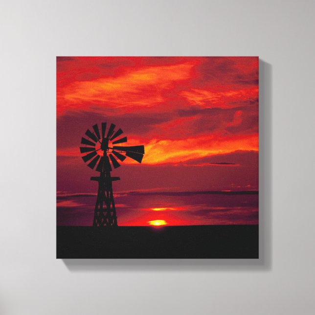 Windmühle und Sonnenuntergang Leinwanddruck (Vorderseite)