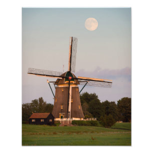 Windmühle unter einem Vollmond-Fotodruck Fotodruck
