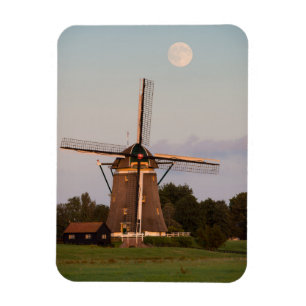 Windmühle unter Vollmond-Foto-Magnet Magnet