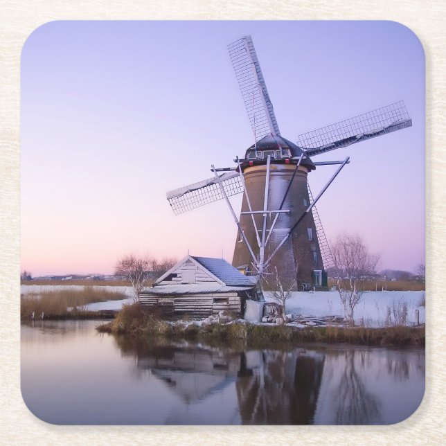 Windmühle während des Sonnenaufgangs in Holland, Rechteckiger Pappuntersetzer (Vorderseite)