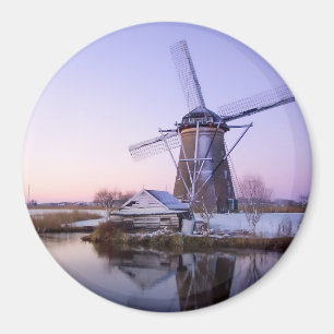 Windmühle während Sonnenaufgang in Holland Rundmag Magnet