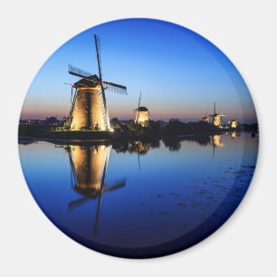 Windmühlen am runden Magneten der blauen Stunde Magnet