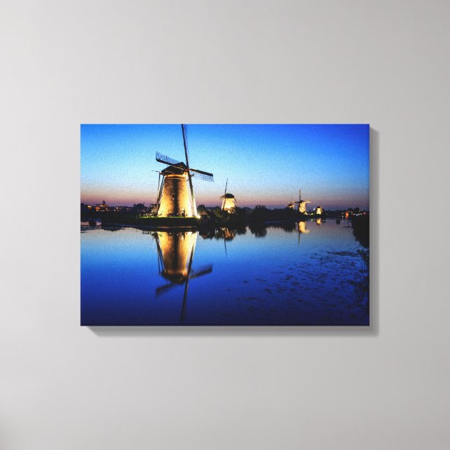 Windmühlen auf Blue Hour-Leinwand drucken Leinwanddruck (Vorderseite)