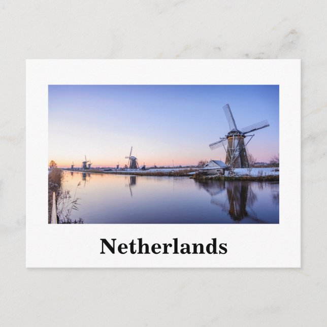 Windmühlen bei Sonnenaufgang in der holländischen  Postkarte (Vorderseite)