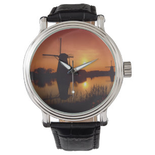 Windmühlen bei Sonnenuntergang, Kinderdijk, Nieder Armbanduhr