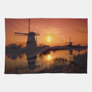 Windmühlen bei Sonnenuntergang, Kinderdijk, Nieder Geschirrtuch