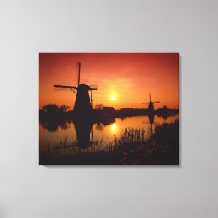 Windmühlen bei Sonnenuntergang, Kinderdijk, Nieder Leinwanddruck