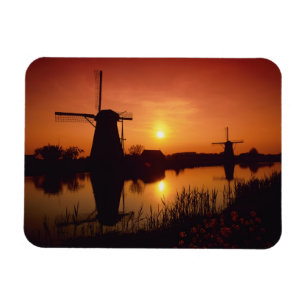 Windmühlen bei Sonnenuntergang, Kinderdijk, Nieder Magnet