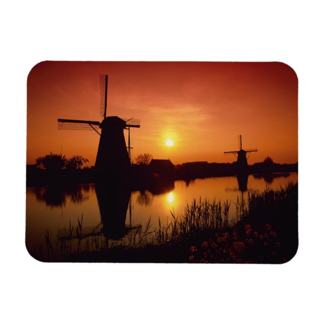 Windmühlen bei Sonnenuntergang, Kinderdijk, Nieder Magnet (Horizontal)