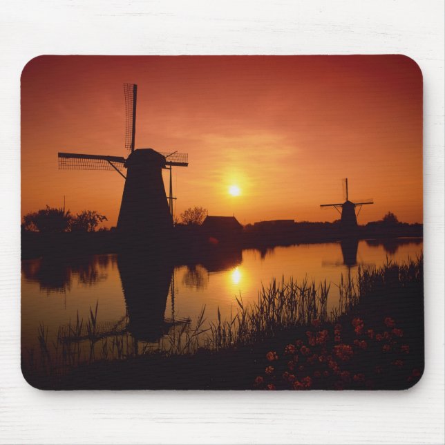 Windmühlen bei Sonnenuntergang, Kinderdijk, Nieder Mousepad (Vorne)