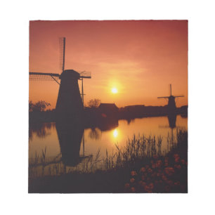 Windmühlen bei Sonnenuntergang, Kinderdijk, Nieder Notizblock