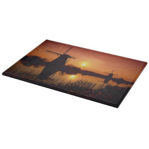 Windmühlen bei Sonnenuntergang, Kinderdijk, Nieder Schneidebrett