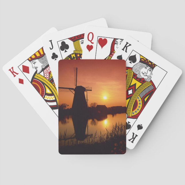 Windmühlen bei Sonnenuntergang, Kinderdijk, Nieder Spielkarten (Rückseite)