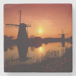 Windmühlen bei Sonnenuntergang, Kinderdijk, Nieder Steinuntersetzer