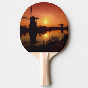 Windmühlen bei Sonnenuntergang, Kinderdijk, Nieder Tischtennis Schläger