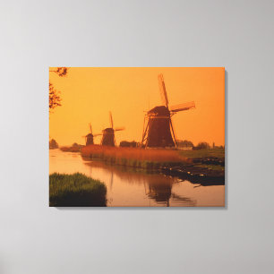 Windmühlen bei Sonnenuntergang, Leidschendam, Nied Leinwanddruck