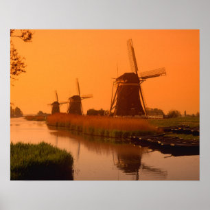 Windmühlen bei Sonnenuntergang, Leidschendam, Nied Poster