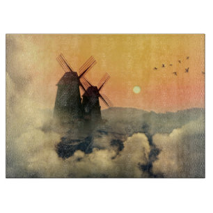 Windmühlen Berge und Wolken Schneidebrett