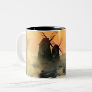 Windmühlen Berge und Wolken Zweifarbige Tasse