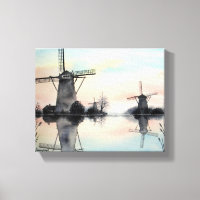 Windmühlen im Morgengrauen Aquarellmalerei
