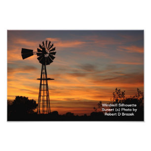 Windmühlen-Silhouette-Sonnenuntergang-Foto Fotodruck