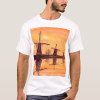 Windmühlen Sonnenuntergang - Aquarellmalerei