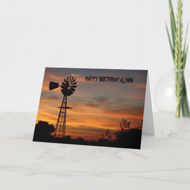 WINDMÜHLEN-SONNENUNTERGANG Birthyday Karte (Vorderseite)