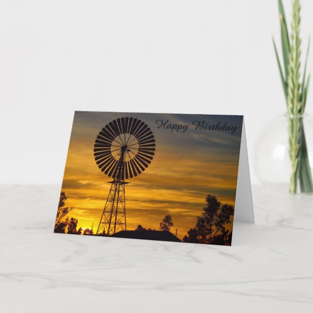 Windmühlen-Sonnenunterganggeburtstagskarte Karte (Vorderseite)