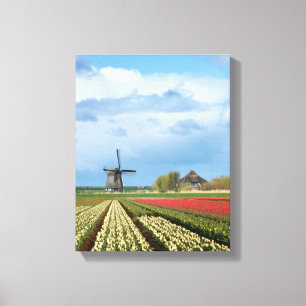 Windmühlen- und Tulpelandschaftsvertikale-Leinwand Leinwanddruck