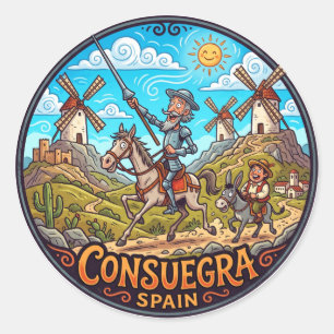 Windmühlen von Consuegra und Don Quijote Spanien Runder Aufkleber