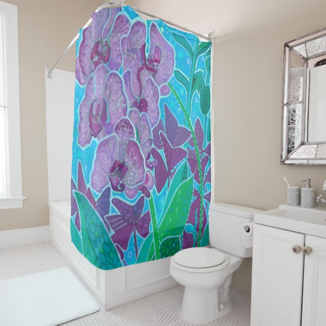 Window Garden Orchid Blume Blumenbemalung Duschvorhang (Beispiel)