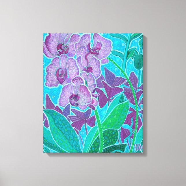 Window Garden Orchid Blume Blumenbemalung Leinwanddruck (Vorderseite)