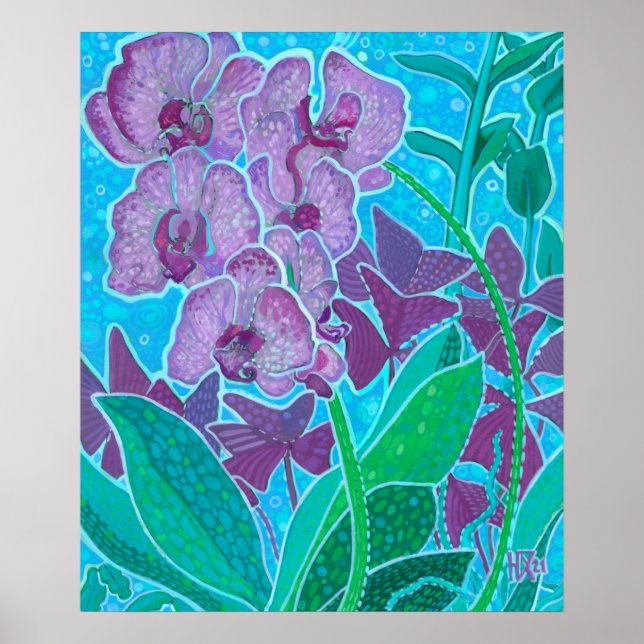 Window Garden Orchid Blume Blumenbemalung Poster (Vorne)