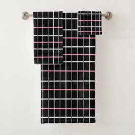 Window Pane Print in Schwarz/Weiß mit Rosa Badhandtuch Set