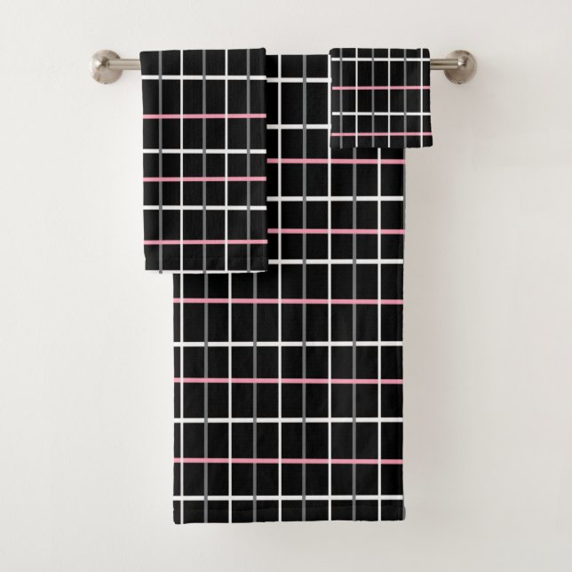 Window Pane Print in Schwarz/Weiß mit Rosa Badhandtuch Set (Insitu)