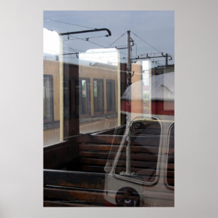 Windows Reflection of Vintag Trains Rail Yard P Poster