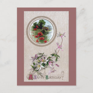 Windröschen und Vignette Vintage Geburtstag Postkarte
