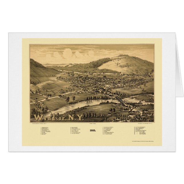 Windsor, carte panoramique de NY - 1887 (Devant horizontal)