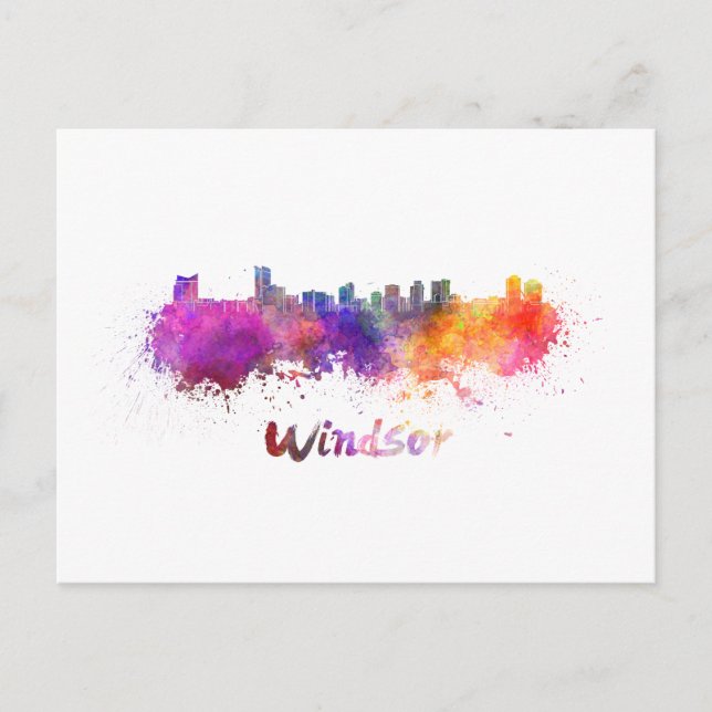 Windsor-Skyline in Aquarellfarbe Postkarte (Vorderseite)