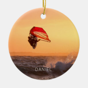 Windsurfen bei Sunset Surfer Segelboarden Keramik Ornament