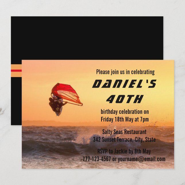 Windsurfen bei Sunset Surfer Segelboarden nach Maß Einladung (Vorne/Hinten)