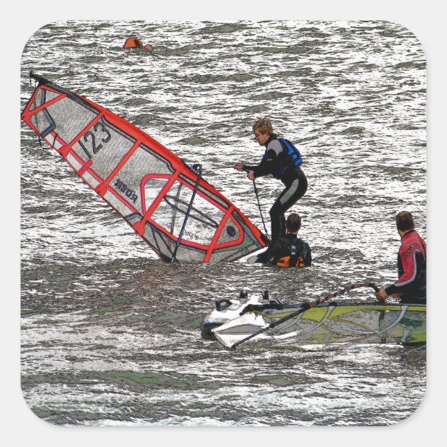 WINDSURFEN QUADRATISCHER AUFKLEBER (Vorderseite)