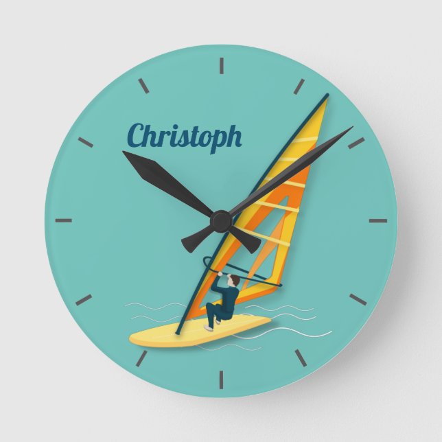 Windsurfen Runde Wanduhr (Vorderseite)